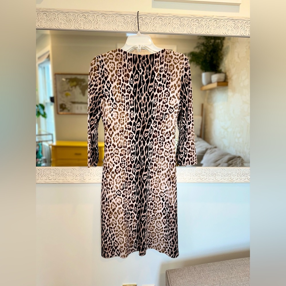 NWOT Calvin Klein Leopard Wrap Dress w/ Side Gold Accent, 3/4 Length Sleeves, S - Picture 13 of 13